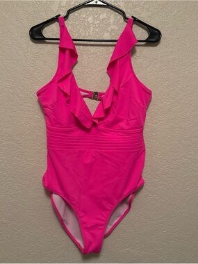 Ruffled One-Piece Swimsuit in Hot Pink